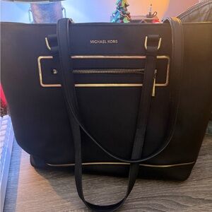 Michael Kors Black Tote with Gold Accents